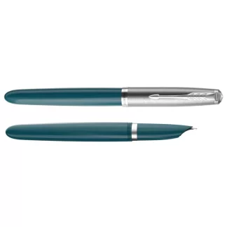 Parker 51 Teal Blue Resin Chrome Fountain Pen Fine Nib
